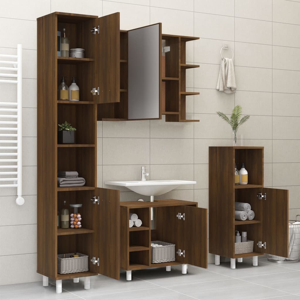 Bathroom Cabinet Brown Oak Look 30x30x179 cm Wood Material