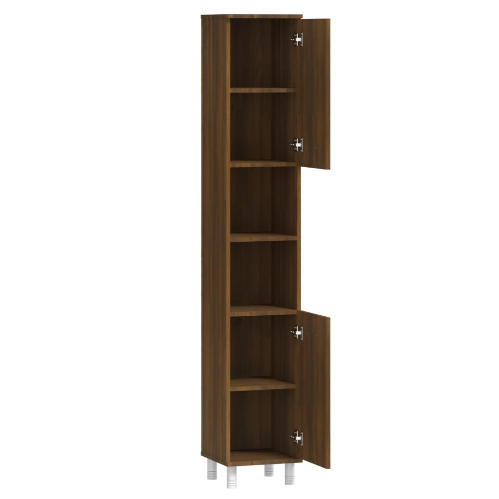 Bathroom Cabinet Brown Oak Look 30x30x179 cm Wood Material