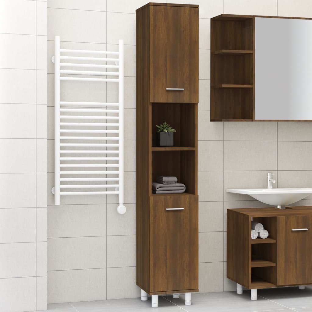 Bathroom Cabinet Brown Oak Look 30x30x179 cm Wood Material