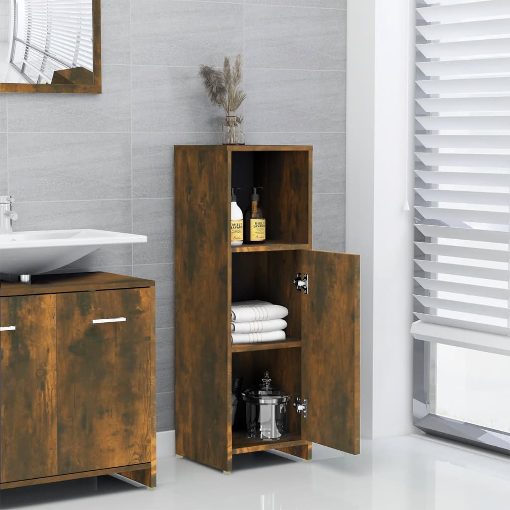 Bathroom Cabinet Smoked Oak 30x30x95 cm Wood Material