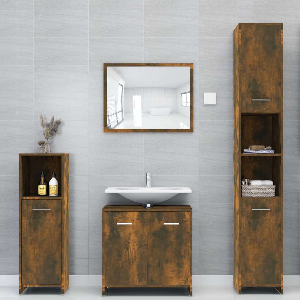 Bathroom Cabinet Smoked Oak 30x30x95 cm Wood Material