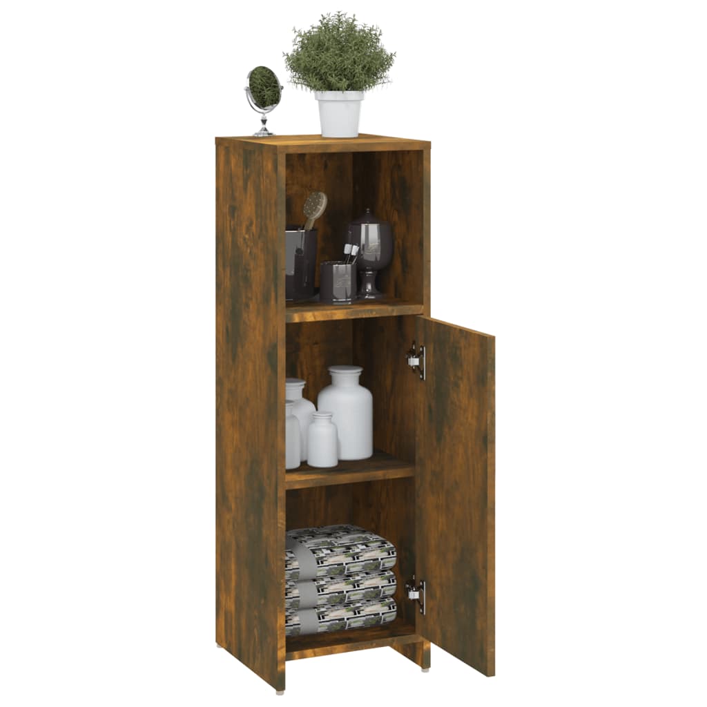 Bathroom Cabinet Smoked Oak 30x30x95 cm Wood Material