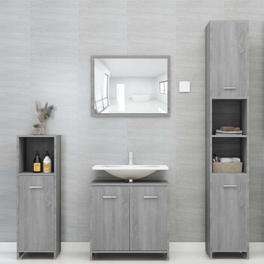 Bathroom Cabinet Gray Sonoma 30x30x95 cm Wood Material