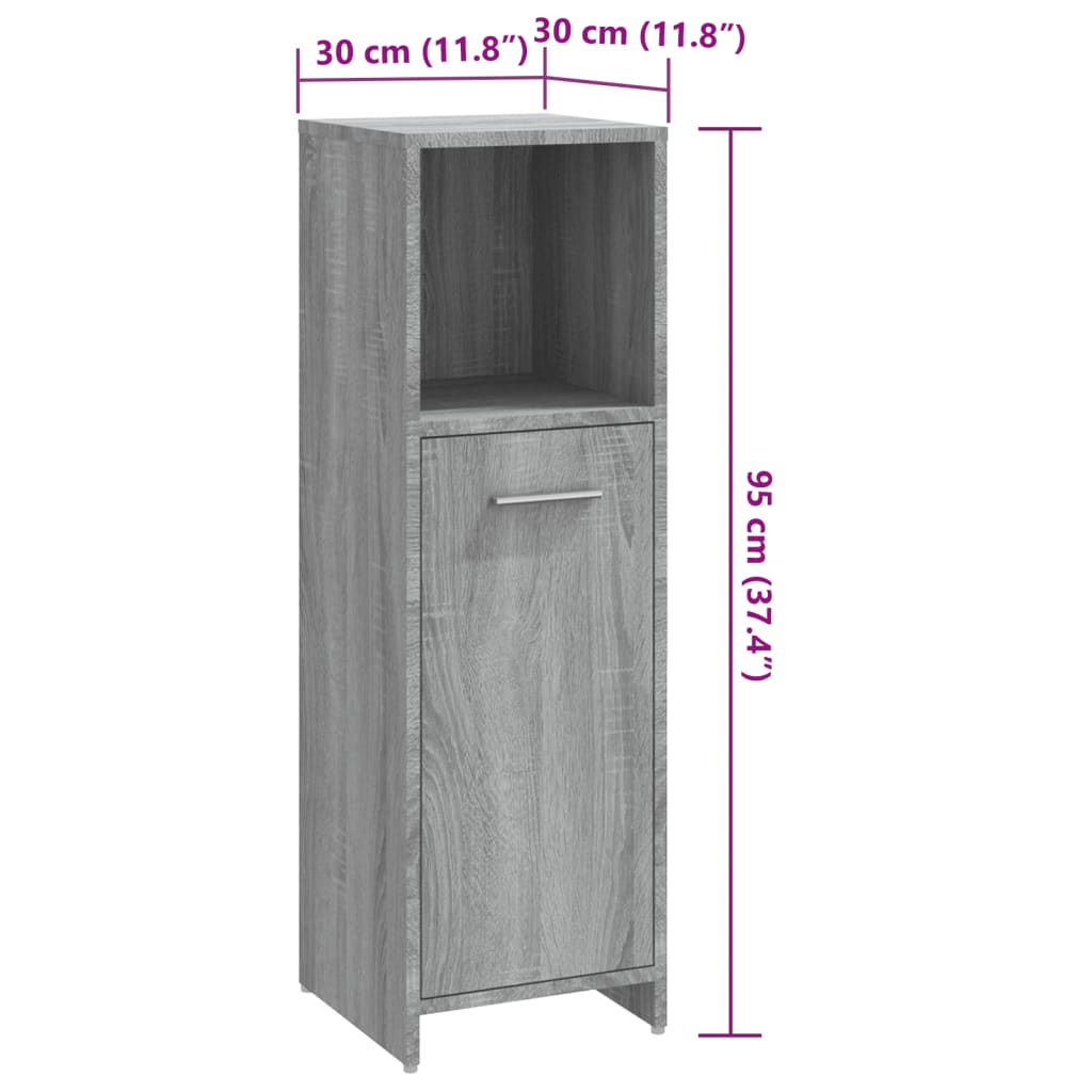 Bathroom Cabinet Gray Sonoma 30x30x95 cm Wood Material