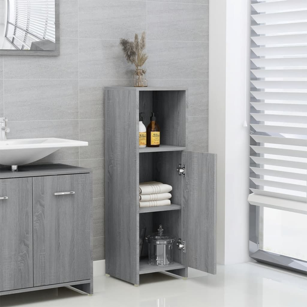 Bathroom Cabinet Gray Sonoma 30x30x95 cm Wood Material