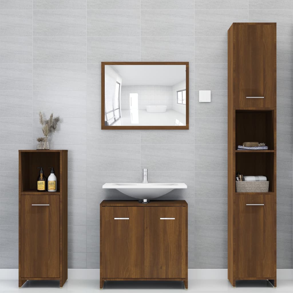 Bathroom Cabinet Brown Oak Look 30x30x95 cm Wood Material