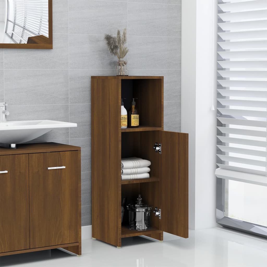 Bathroom Cabinet Brown Oak Look 30x30x95 cm Wood Material