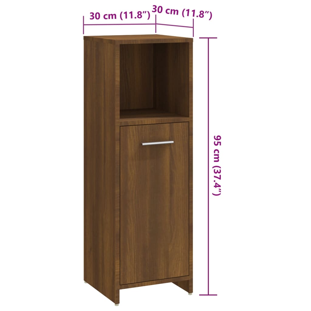 Bathroom Cabinet Brown Oak Look 30x30x95 cm Wood Material