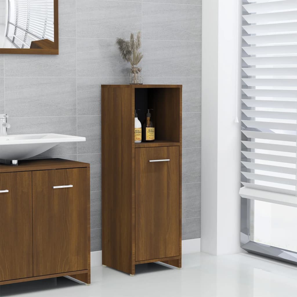 Bathroom Cabinet Brown Oak Look 30x30x95 cm Wood Material