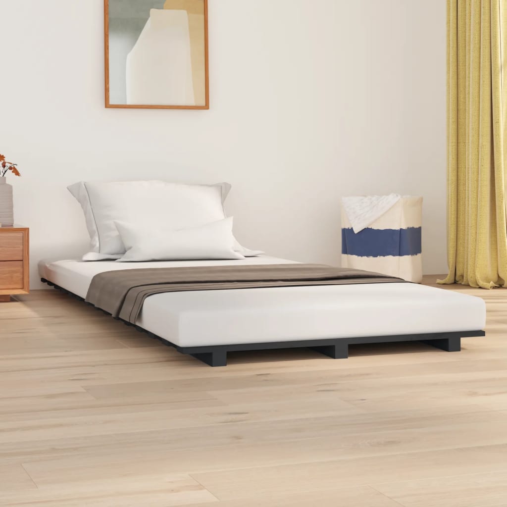 Solid wood bed gray 90x200 cm pine