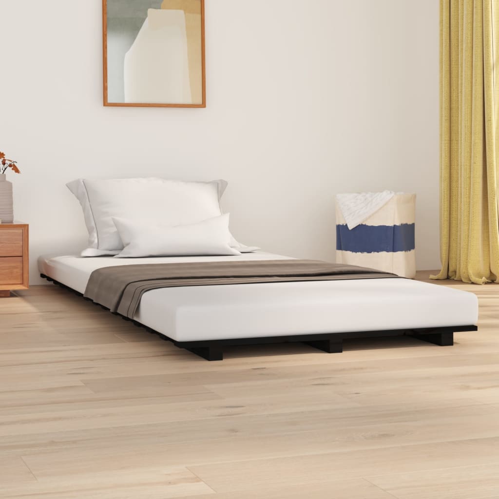 Solid wood bed black 90x200 cm pine