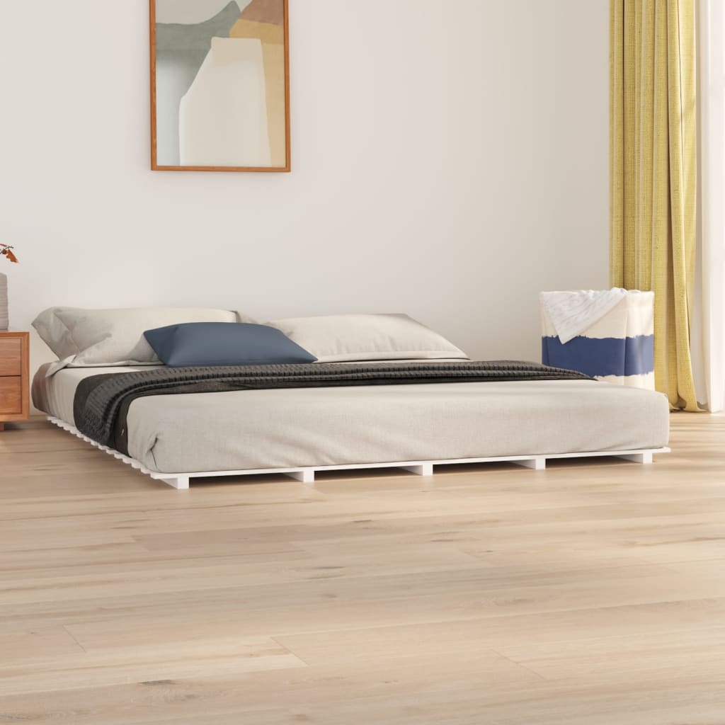 Solid wood bed white 200x200 cm pine