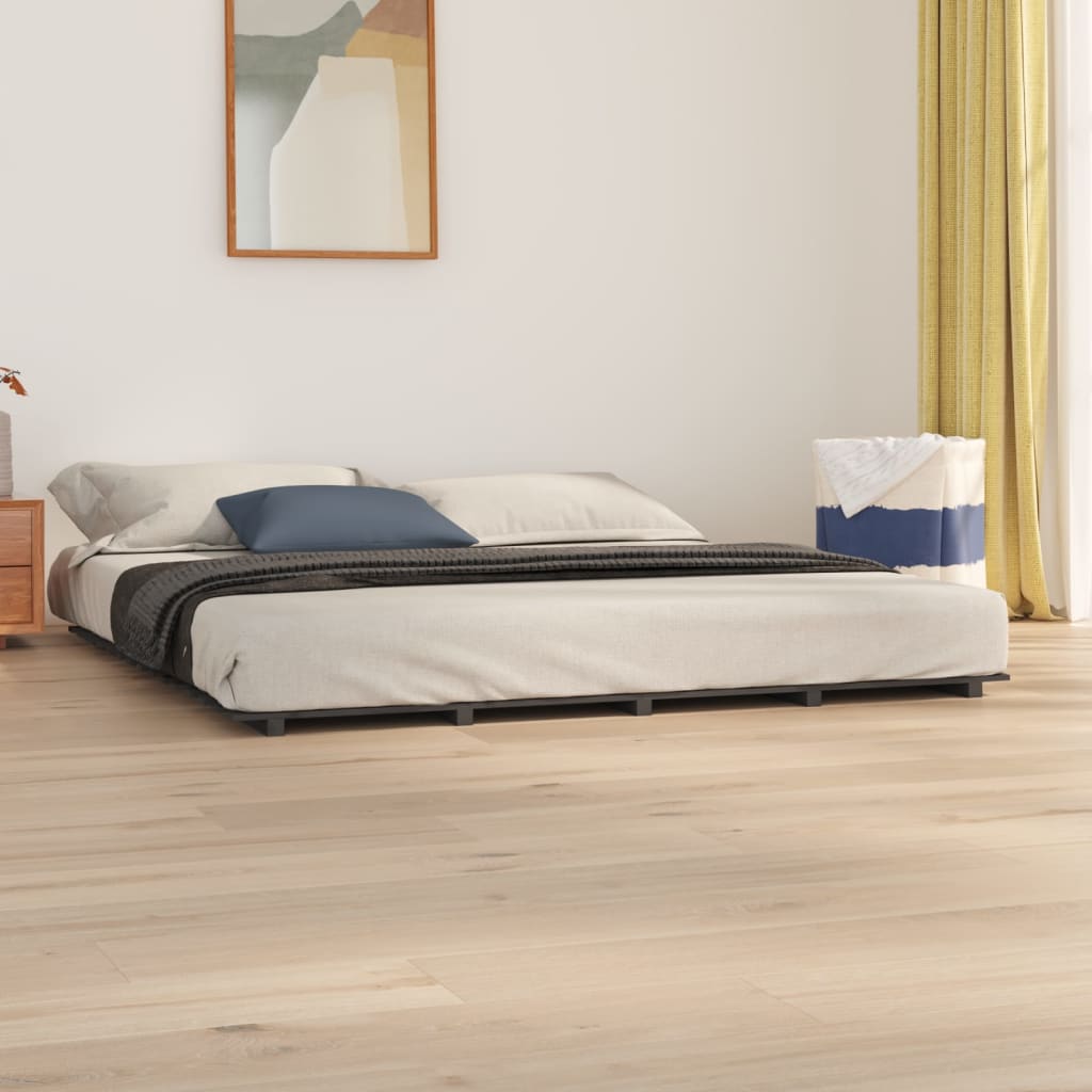 Solid wood bed gray 200x200 cm pine