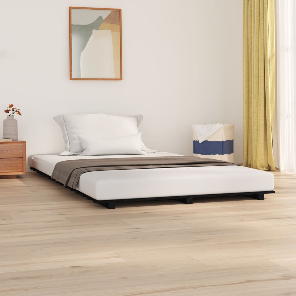 Solid wood bed black 120x200 cm pine