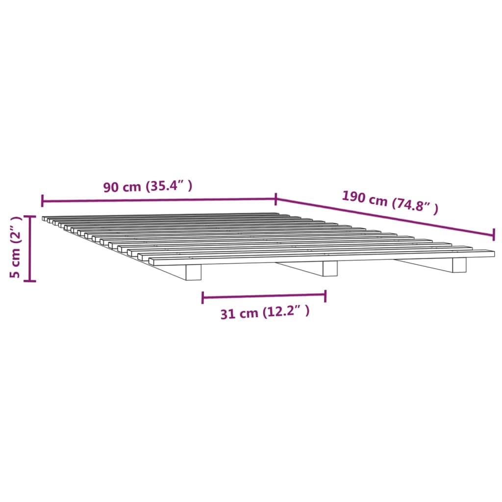 Solid wood bed gray 90x190 cm pine