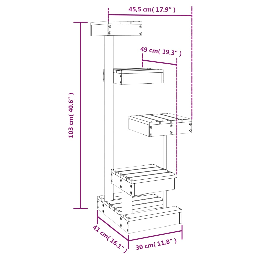 Scratching post 45.5x49x103 cm solid pine wood