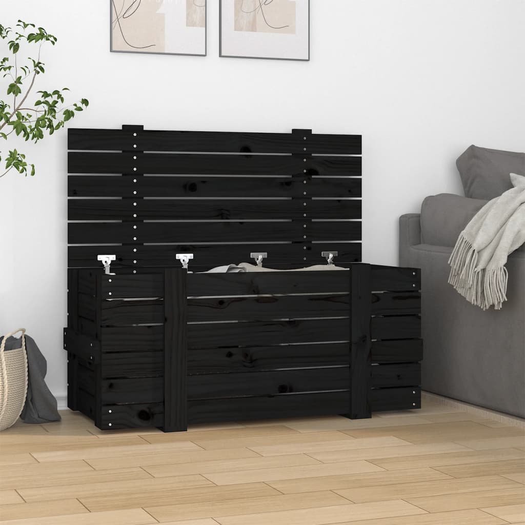 Chest Black 91x40.5x42 cm Solid Pine