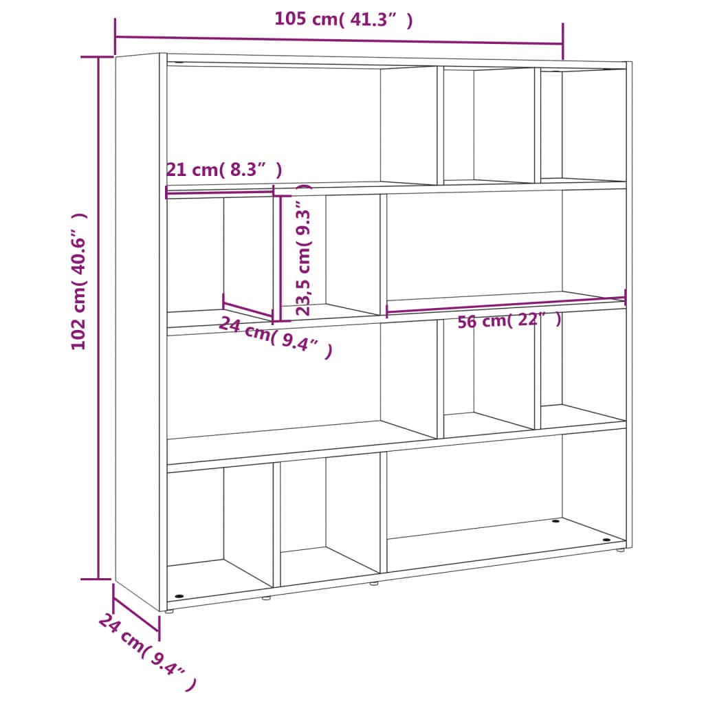 Bookshelf/Room Divider White 105x24x102 cm