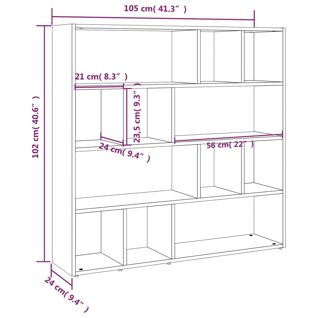 Bookshelf/Room Divider Black 105x24x102 cm