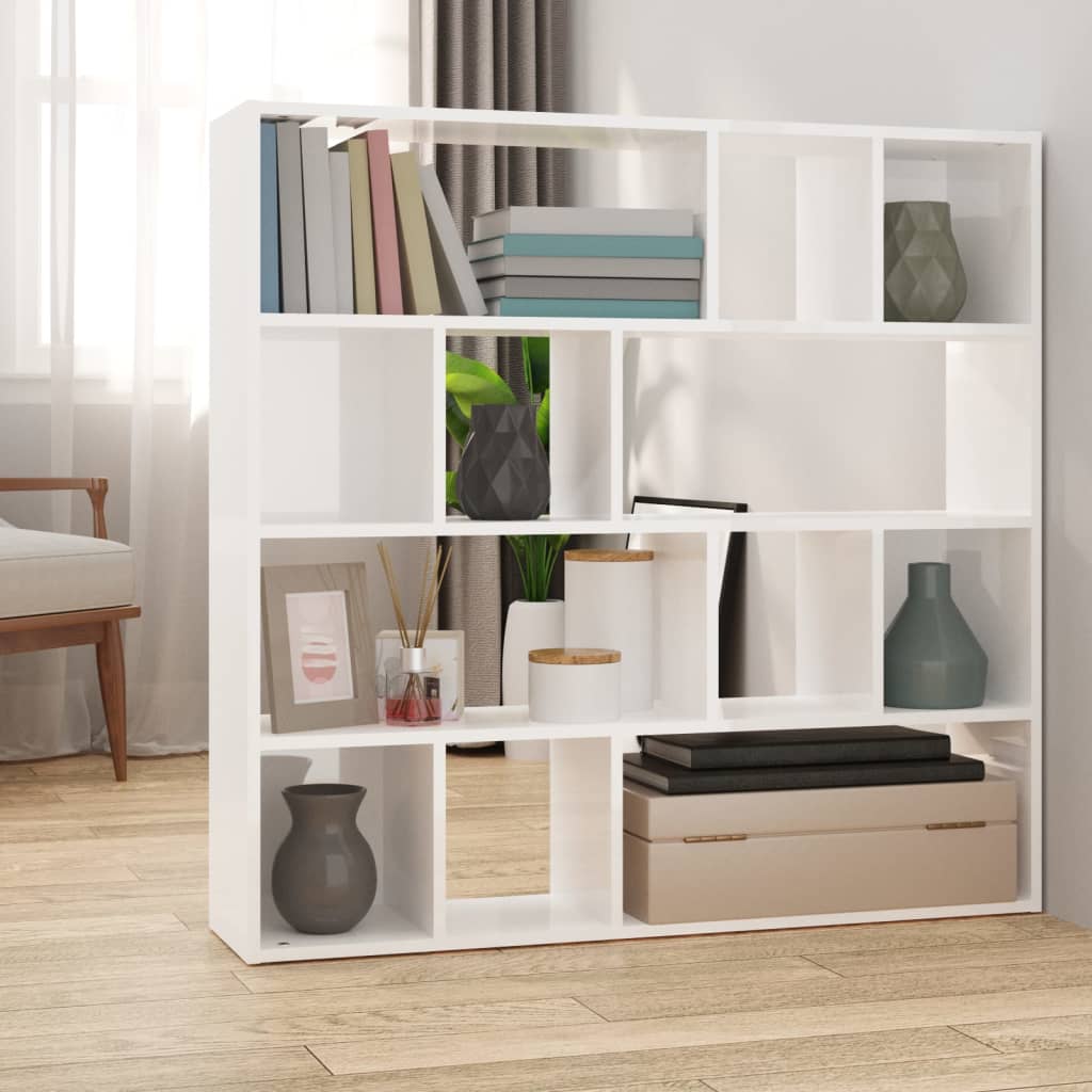 Bookshelf/Room Divider High Gloss White 105x24x102 cm