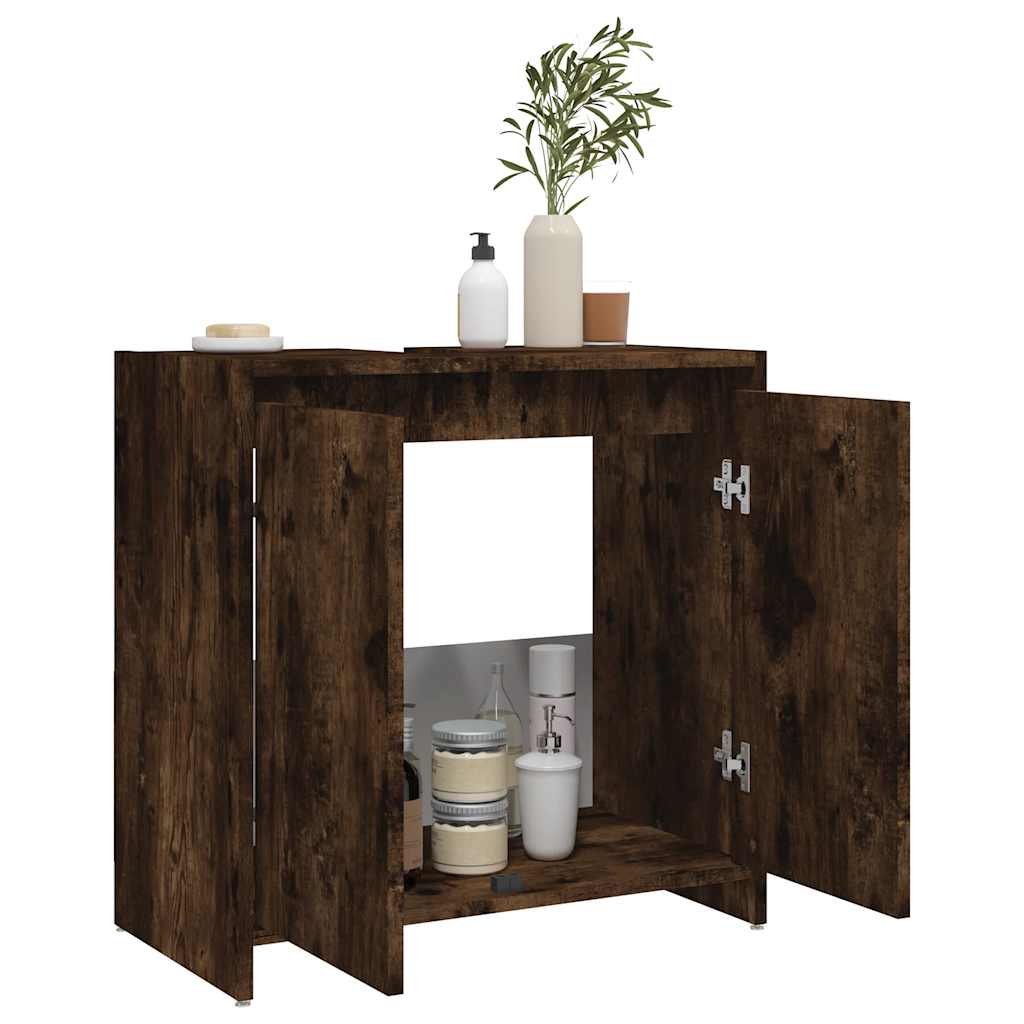 Bathroom cabinet smoked oak 60x33x61 cm made of wood material