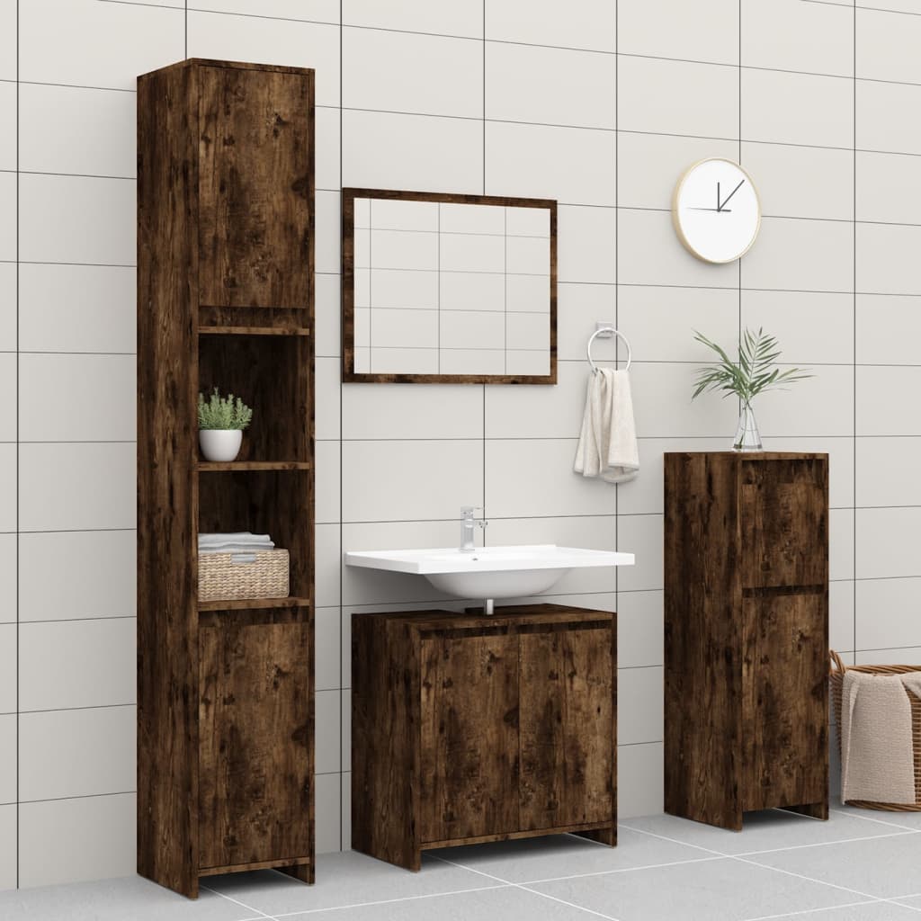 Bathroom cabinet smoked oak 60x33x61 cm made of wood material