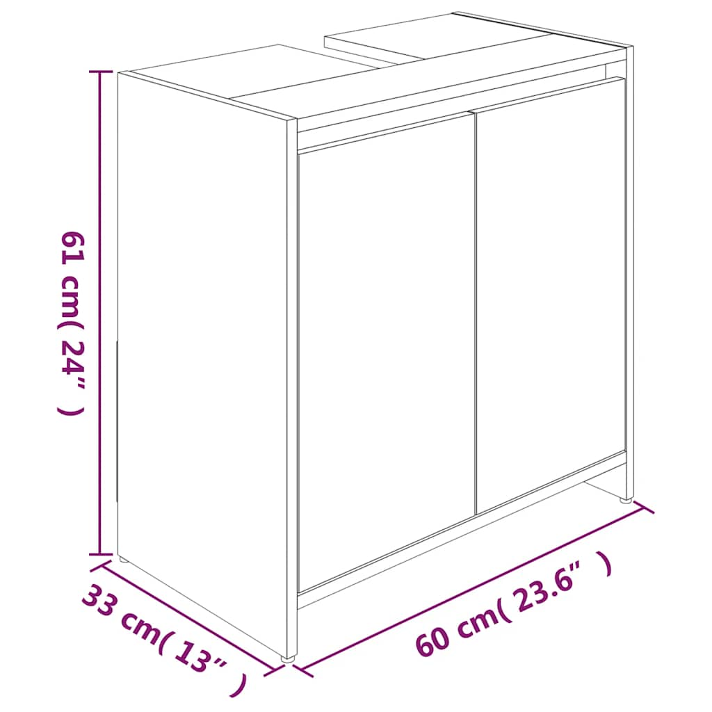 Bathroom cabinet smoked oak 60x33x61 cm made of wood material