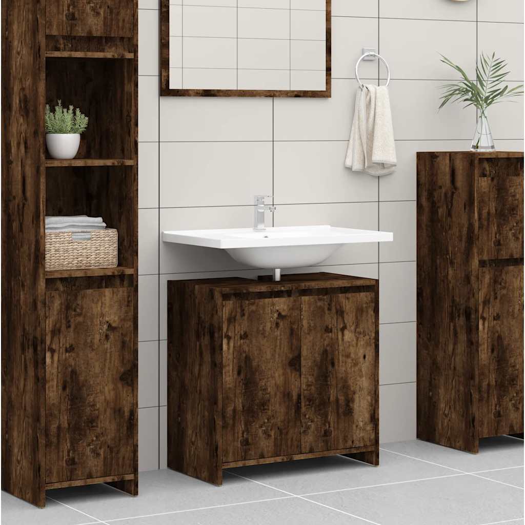 Bathroom cabinet smoked oak 60x33x61 cm made of wood material