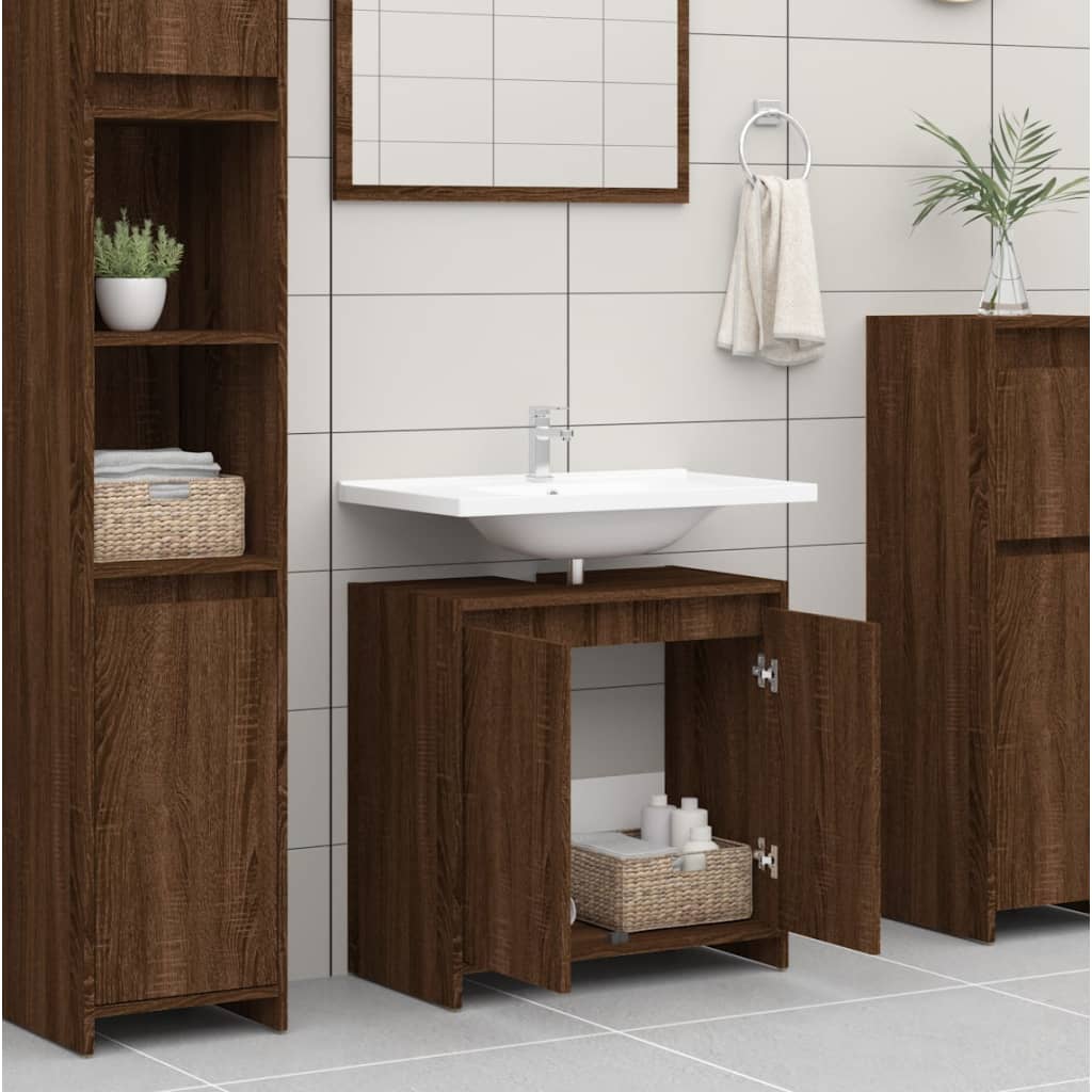 Bathroom Cabinet Brown Oak Look 60x33x61 cm Wood Material