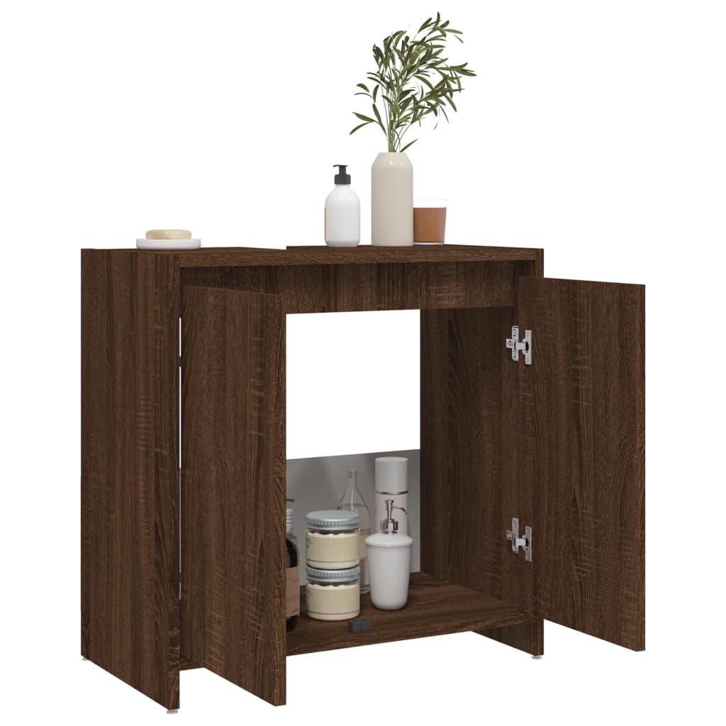 Bathroom Cabinet Brown Oak Look 60x33x61 cm Wood Material