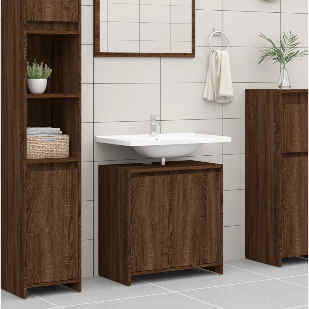 Bathroom Cabinet Brown Oak Look 60x33x61 cm Wood Material