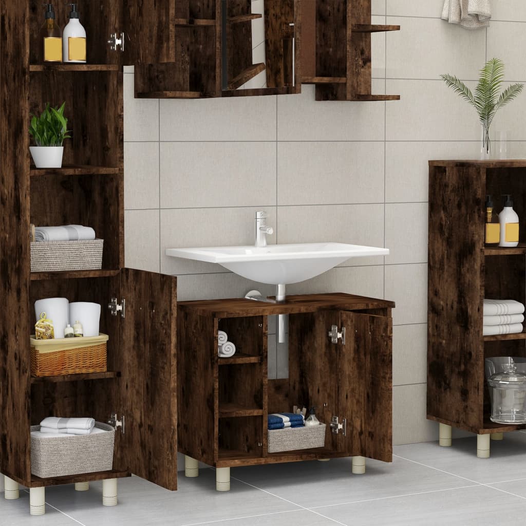 Bathroom Cabinet Smoked Oak 60x32x53.5 cm Wood Material