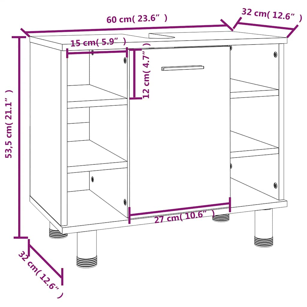 Bathroom Cabinet Smoked Oak 60x32x53.5 cm Wood Material