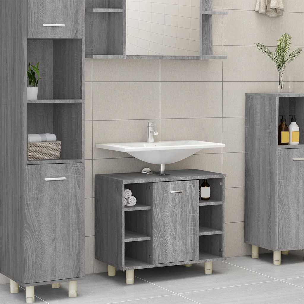 Bathroom Cabinet Gray Sonoma 60x32x53.5 cm Wood Material