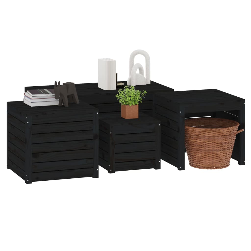 4-tlg. Gartenbox-Set Schwarz Massivholz Kiefer