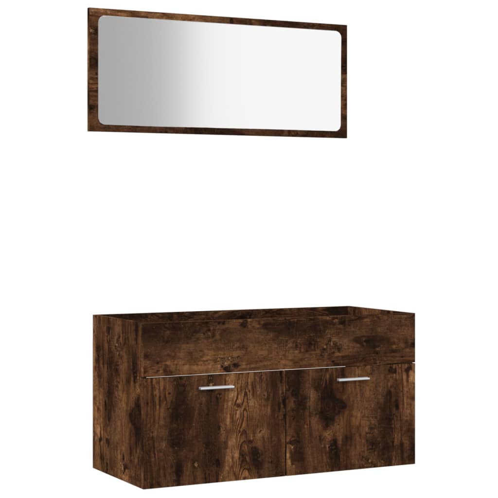 2-piece bathroom furniture set smoked oak wood material