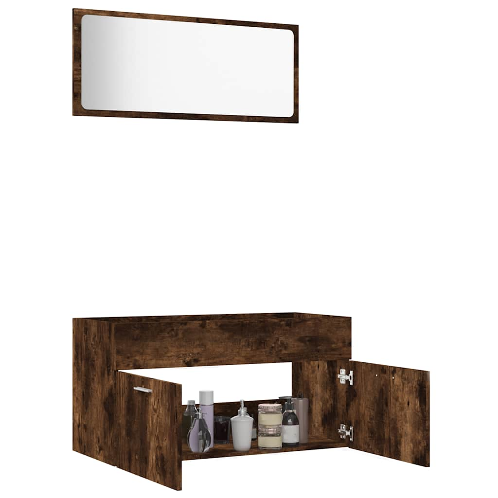 2-piece bathroom furniture set smoked oak wood material