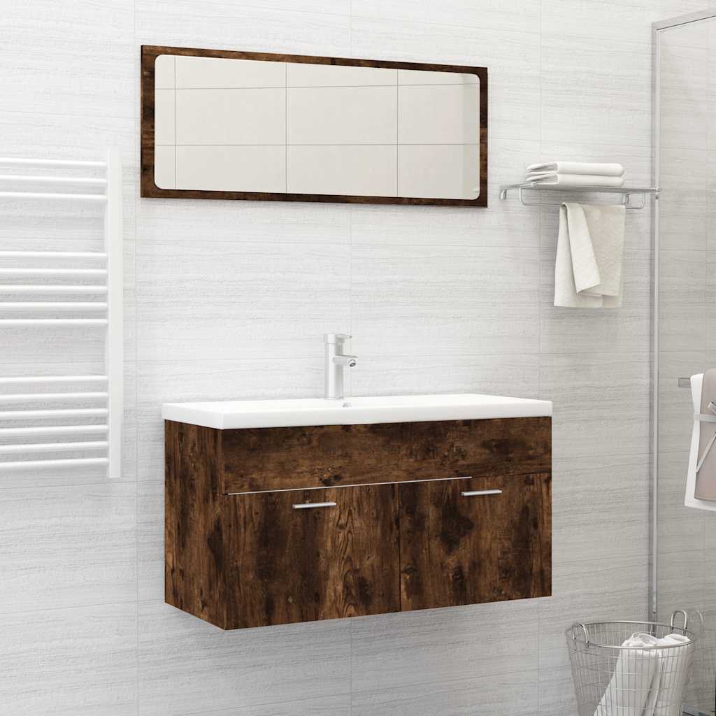 2-piece bathroom furniture set smoked oak wood material