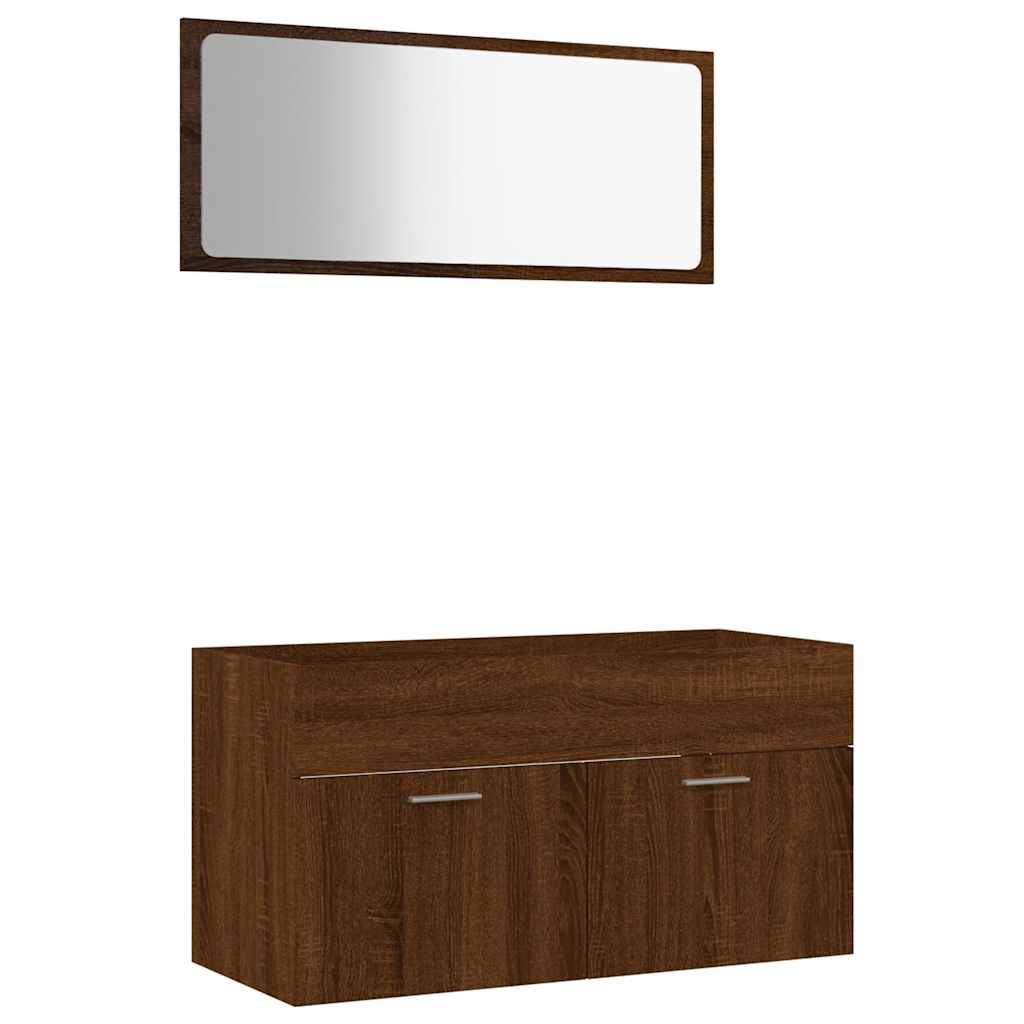 2-piece bathroom furniture set brown oak look wood material