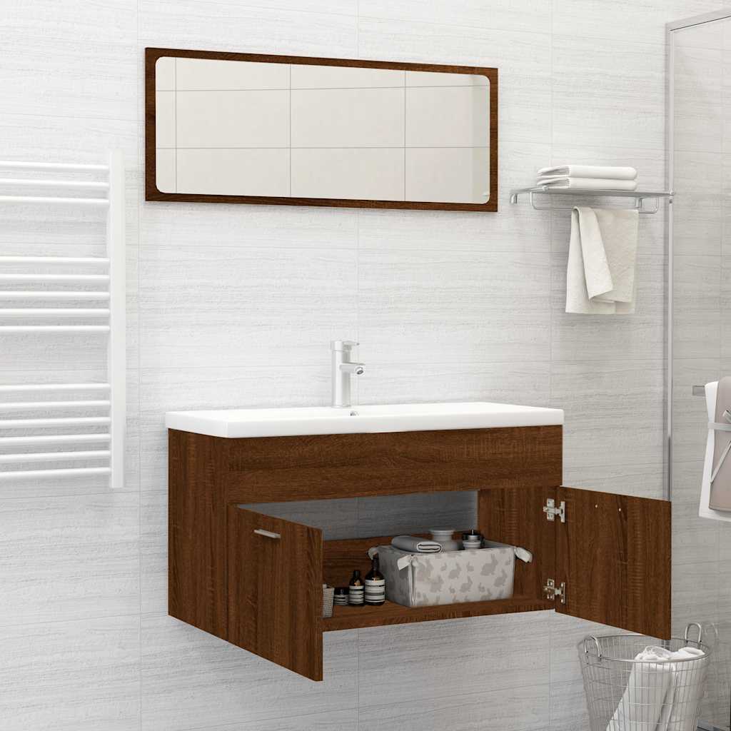 2-piece bathroom furniture set brown oak look wood material