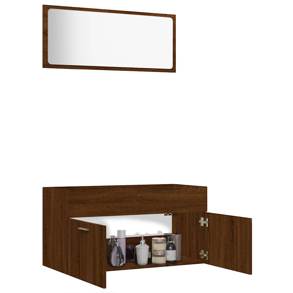 2-piece bathroom furniture set brown oak look wood material