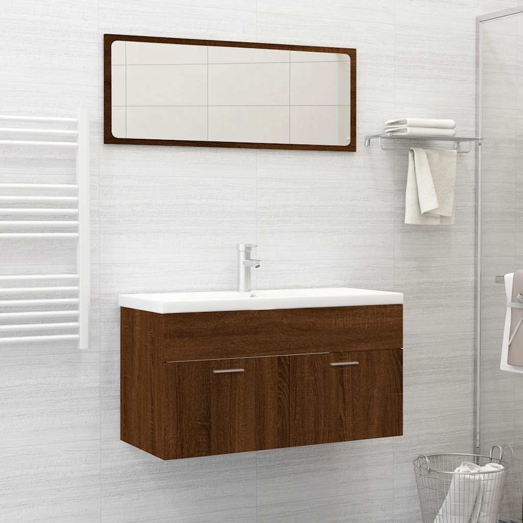 2-piece bathroom furniture set brown oak look wood material