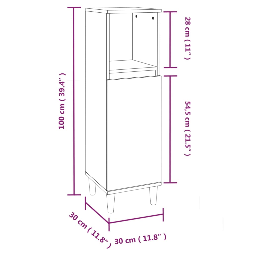 Bathroom Cabinet Black 30x30x100 cm Wood Material