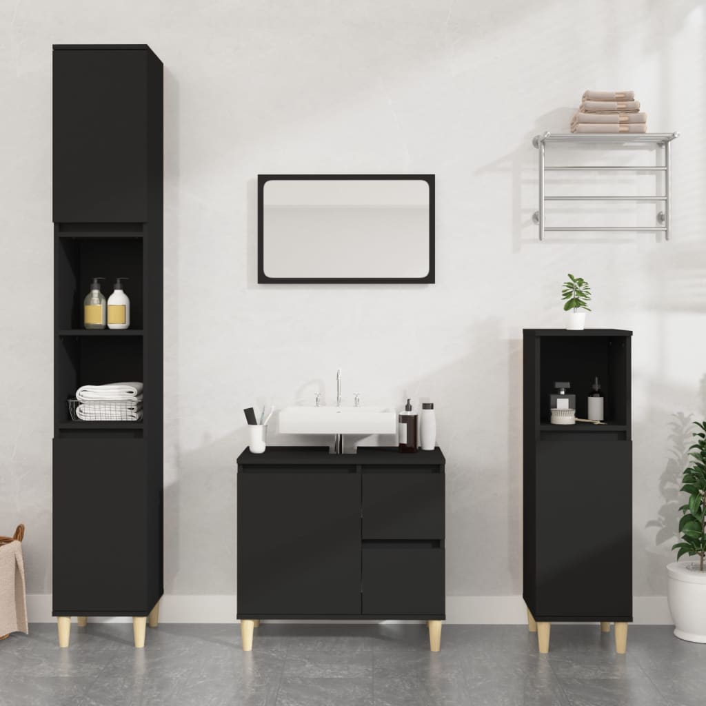 Bathroom Cabinet Black 30x30x100 cm Wood Material