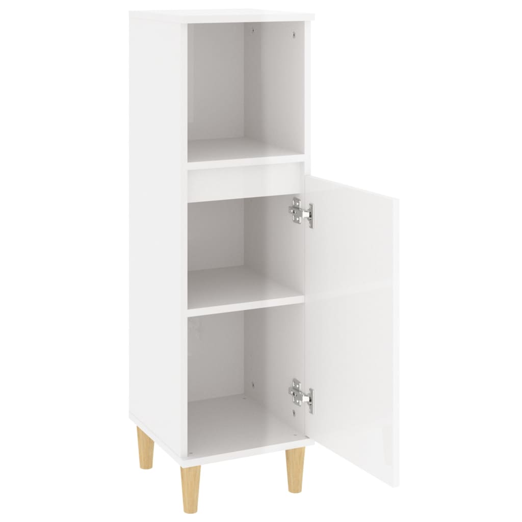 Bathroom Cabinet High Gloss White 30x30x100 cm Wood Material