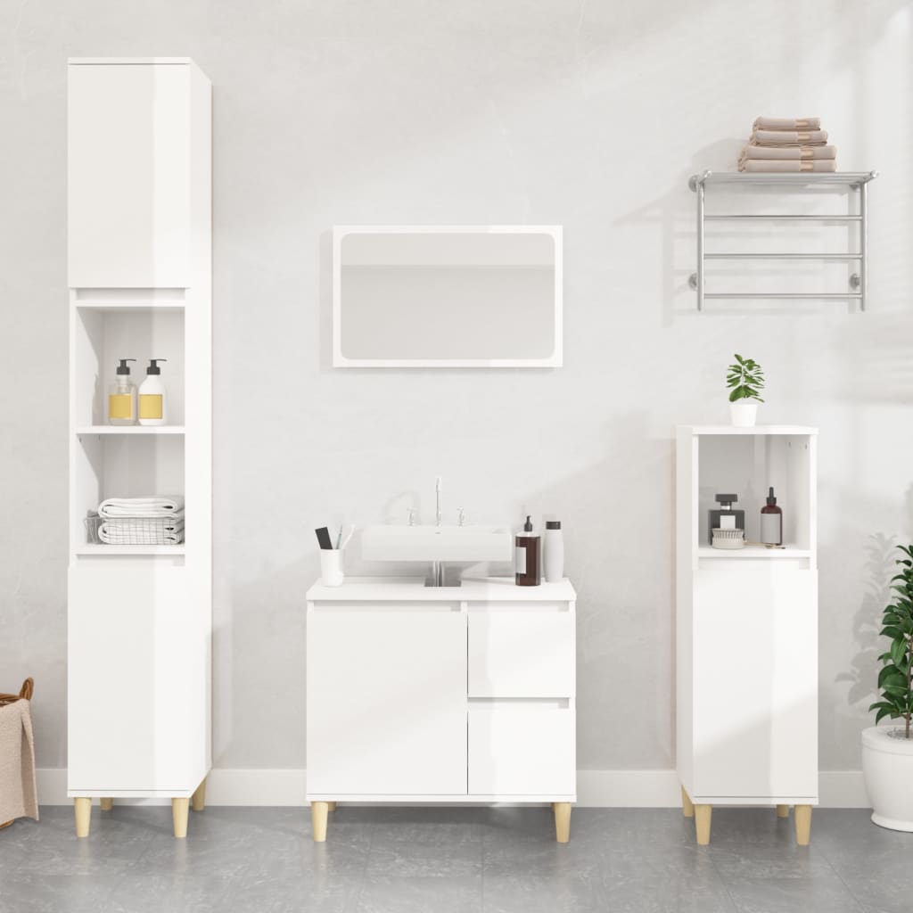 Bathroom Cabinet High Gloss White 30x30x100 cm Wood Material