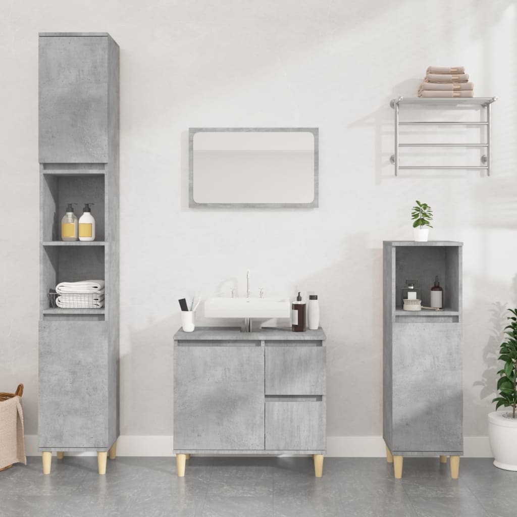 Bathroom cabinet concrete gray 30x30x100 cm made of wood