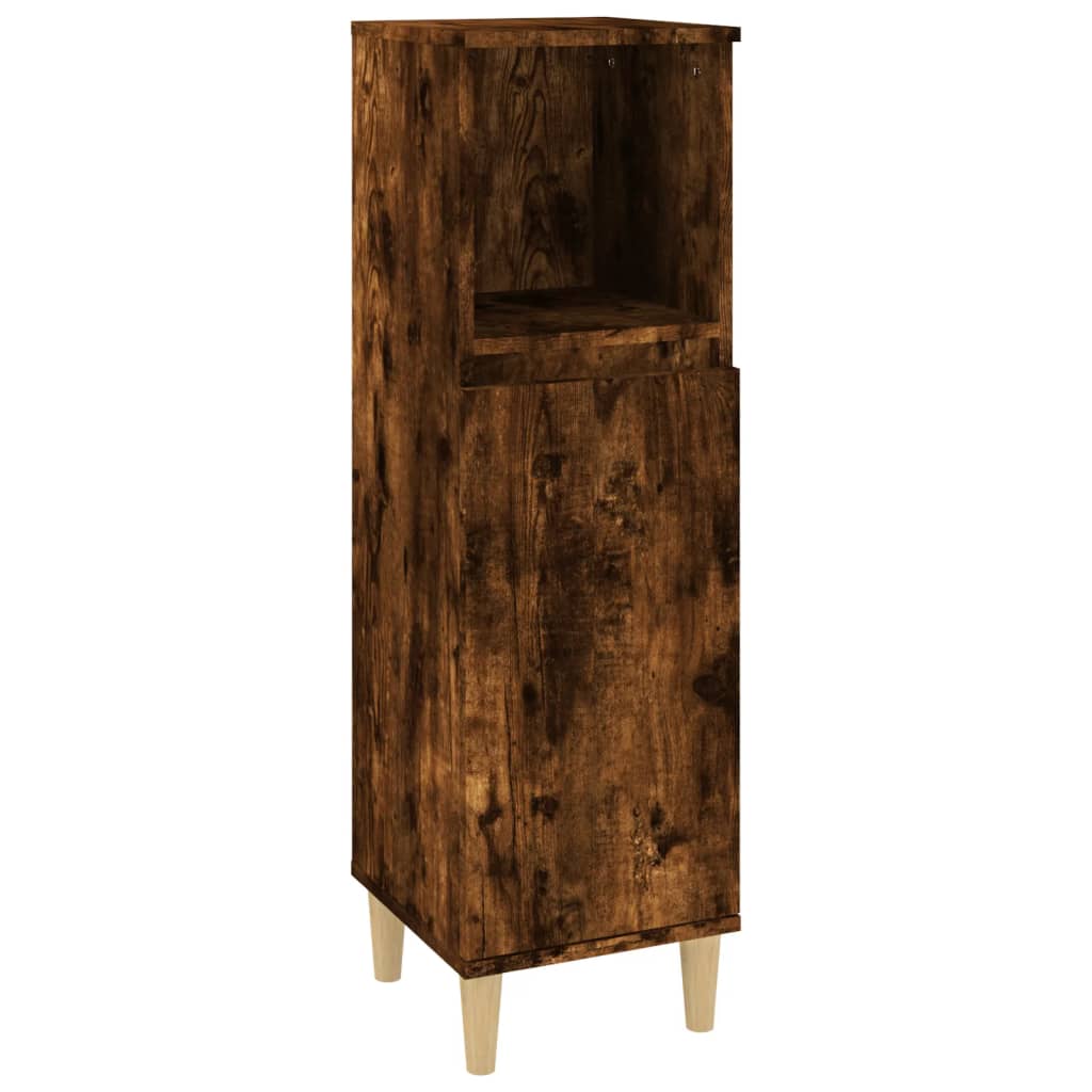 Bathroom Cabinet Smoked Oak 30x30x100 cm Wood Material