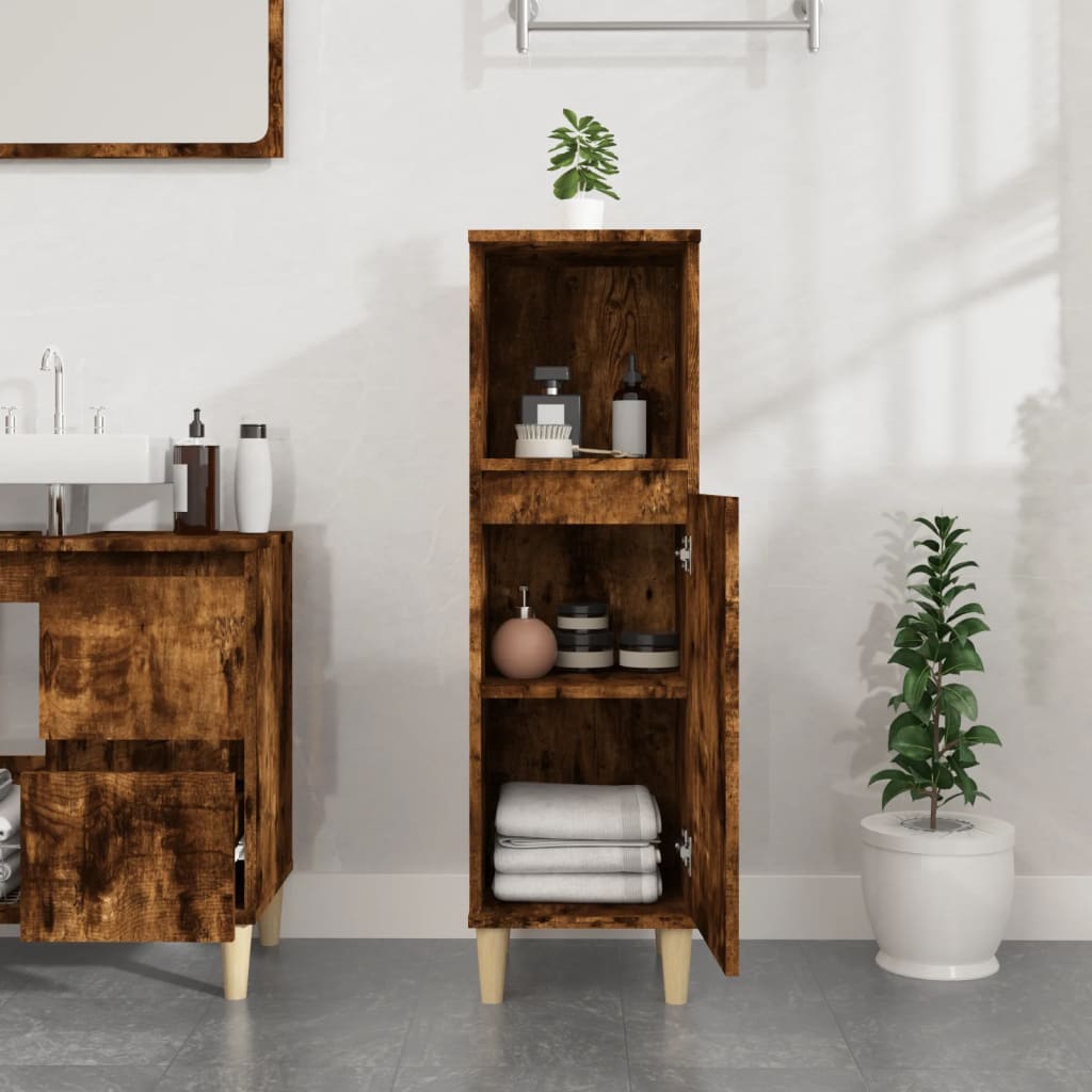 Bathroom Cabinet Smoked Oak 30x30x100 cm Wood Material