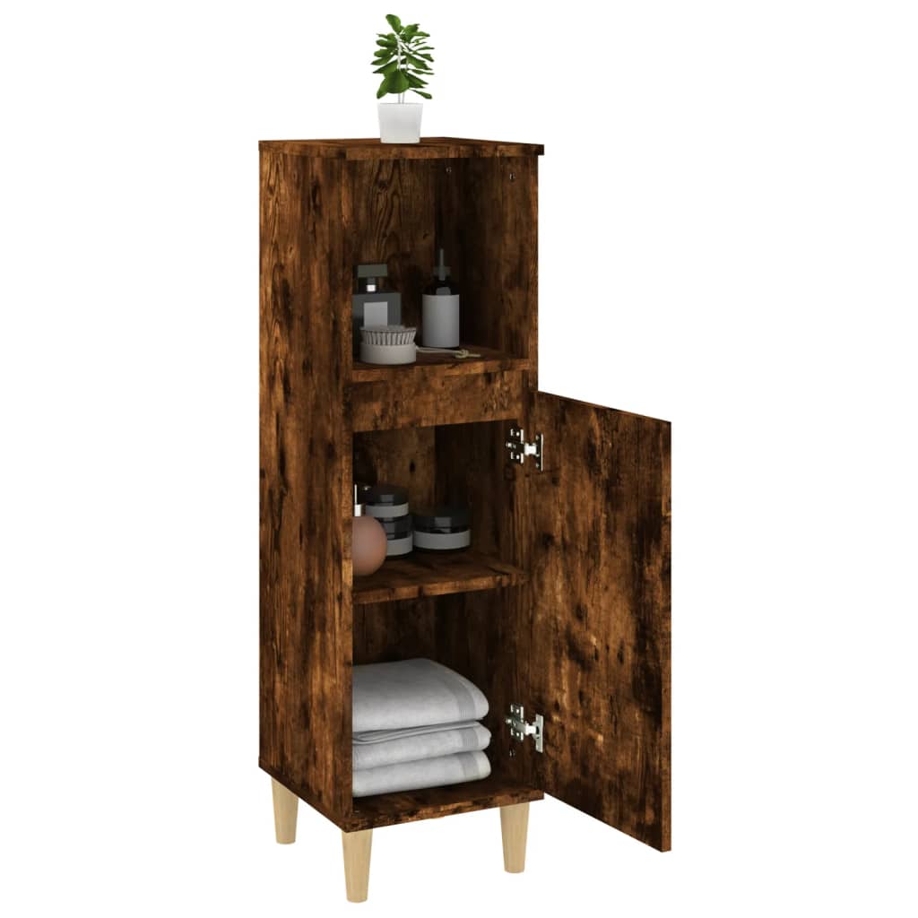 Bathroom Cabinet Smoked Oak 30x30x100 cm Wood Material